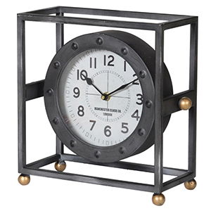 Silver & Gold Metal Square Table Top / Mantel Clock 27cm x 12cm