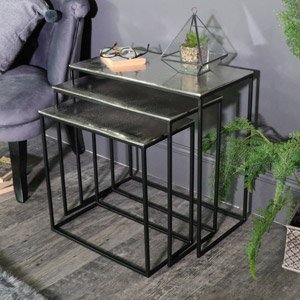Silver Metal Nest of 3 Tables