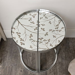 Silver Set of 2 Semi Circle Printed Mirrored Side Table