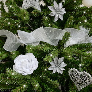 Silver Sparkle Ruffle Christmas Tree Ribbon - 270cm