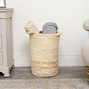 Small Beige Rustic Laundry Storage Basket - 52cm