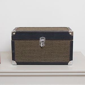 Small Black & Orange Wood Trim Storage Box / Trunk