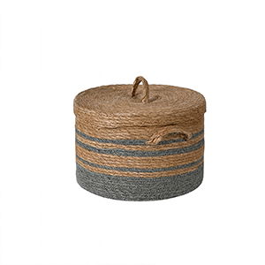 Small Brown & Grey Rope Lidded Storage Basket - 26cm