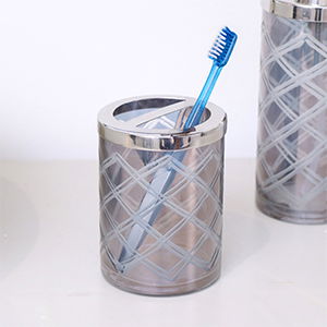 Smoked Patterned Glass Toothbrush Holder with Silver Rim 