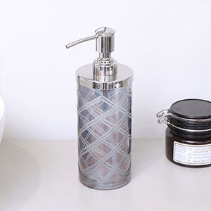 Smoked Patterned Soap Dispenser with Silver Chrome Rim   