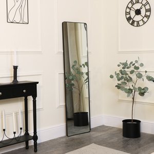 Tall Brushed Black Thin Framed Wall Mirror / Leaner Mirror 42cm x 156cm