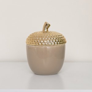 Taupe and Gold Ceramic Acorn Lidded Jar