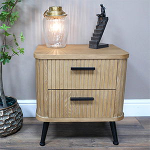 Two Drawer Natural Wooden Textured Bedside Table