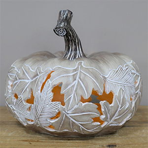 White and Orange Leaf Pattern Pumpkin Ornament