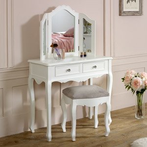 White Dressing Table, Mirror, Stool Set - Victoria Range