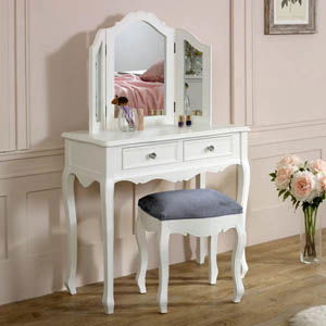 White Dressing Table, Mirror, Stool Set - Victoria Range