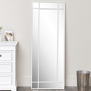 White Framed Art Deco Wall / Leaner Mirror 142 cm x 54 cm