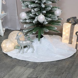 White Fur Sequin Christmas Tree Skirt 