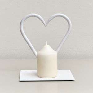 White Love Heart Shaped Candle Holder Stand - 15.5cm