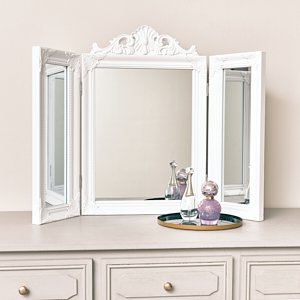 White Ornate Dressing Table Triple Mirror