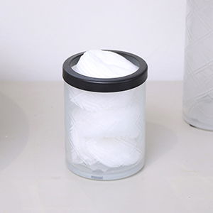 White Patterned Glass Bathroom Tumbler with Black Rim