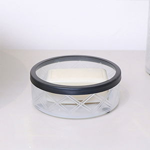 White Patterned Glass Soap Dish with Black Rim   