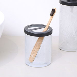 White Patterned Glass Toothbrush Holder with Black Rim