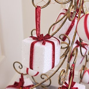 White & Red Christmas Gift Ornament - 10cm
