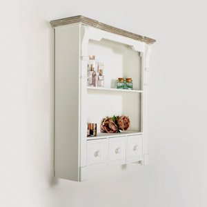 White Wooden Wall Shelf Unit with Drawers