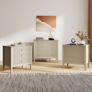 Wide 3 Drawer Chest of Drawers and Pair of Bedside Tables - Hales Taupe Range