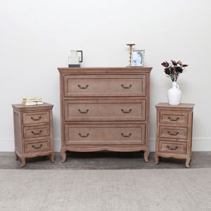 4 Drawer Chest Of Drawers & Pair of Wooden 3 Drawer Bedside Tables - Hessian Range