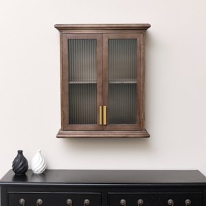 Wooden Reeded Glass Wall Cabinet