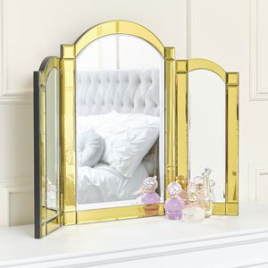 Yellow Glass Art Deco Triple Mirror 74cm x 60cm
